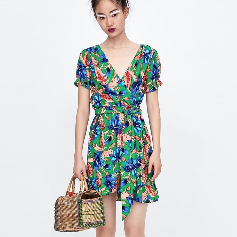 Zara Tropical wrap dress